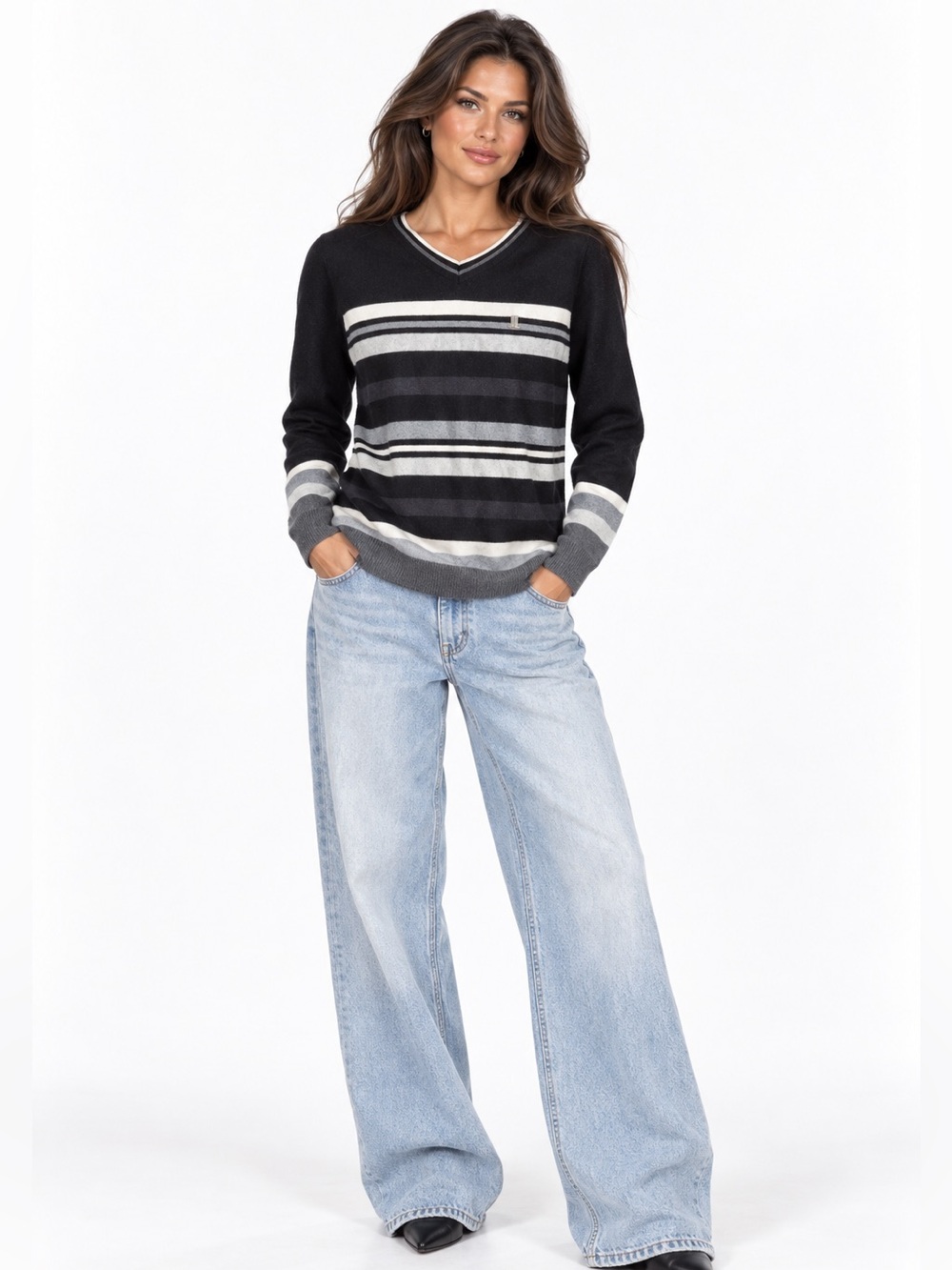 Lanvin Sport Striped Wool Blend V-Neck Sweater PH top right arm